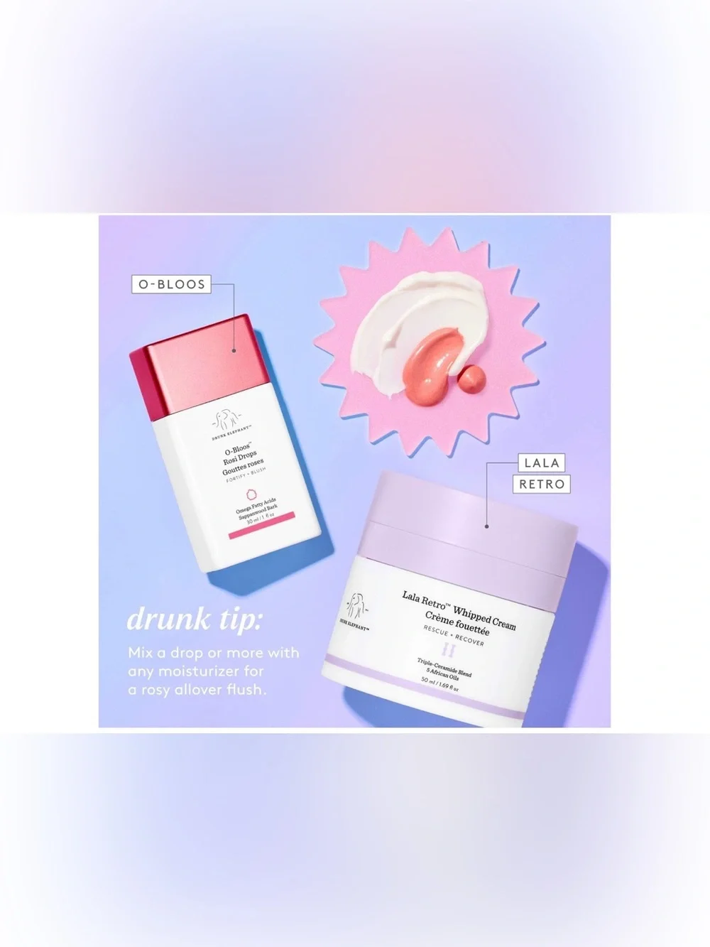 Drunk Elephant~O-Bloos Rosi Drops Fortify + Blush Full Sz 1oz, +sample, BNI, New